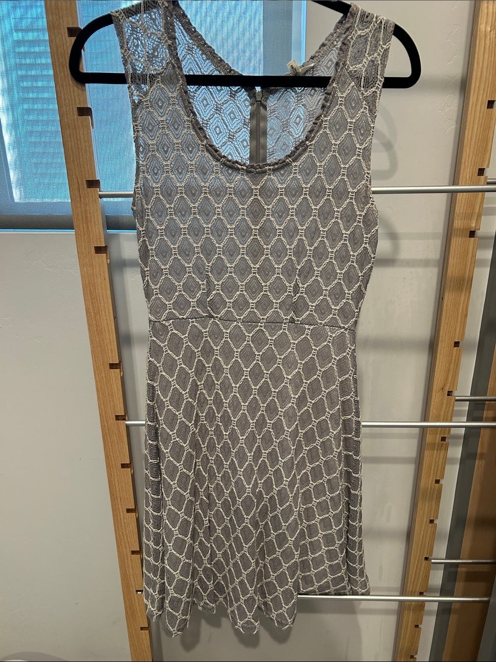 Mystree Gray Crochet Lace Mini Dress